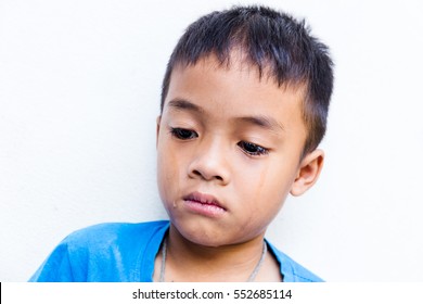 Beautiful Cute Little Child Crying Isolated On White Background.