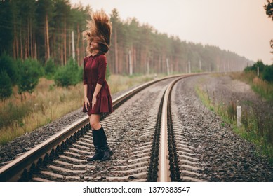 Child Goes On Rails Walks On Stock Photo 1133107136 | Shutterstock