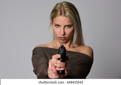 Beautiful Dangerous Women Holding Gun Isolated Stock Photo 648410542 ...