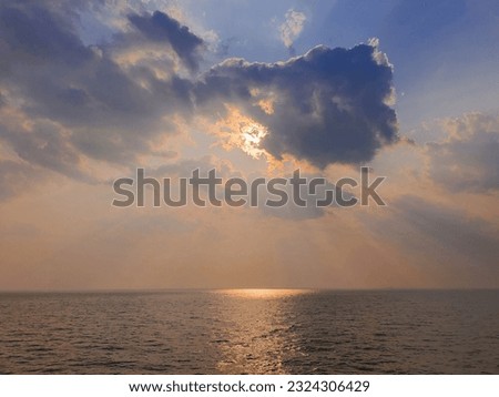 Beautiful dark clouds and ocean before sunset nearand at Lewes, Delaware, U.S.A