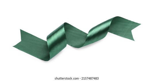 Beautiful Dark Green Ribbon Isolated On White, Top View