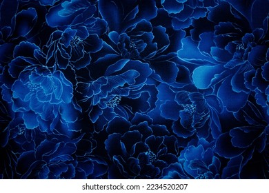 Beautiful dark - royal blue vivid texture background. Fabric full of blue flowers - Powered by Shutterstock