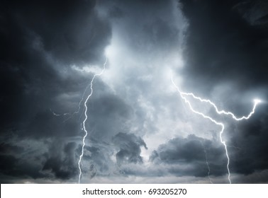 Beautiful Dark Storm Sky. Clouds And Thunder Lightnings.