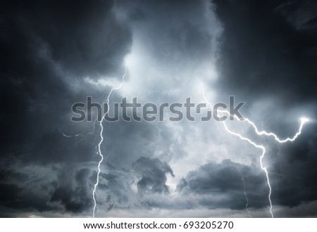 Beautiful dark storm sky. Clouds and thunder lightnings.