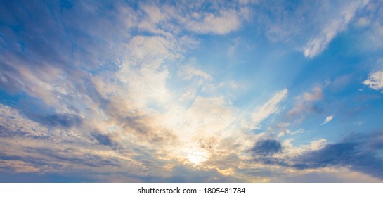 Beautiful Dawn. Blue Sky Clouds Background