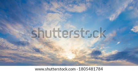 Beautiful dawn. Blue sky clouds background