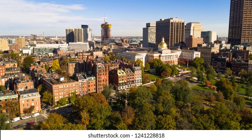 A Beautiful Day In Boston Massachusetts Showing The Golden Dome At The State Capitol Building