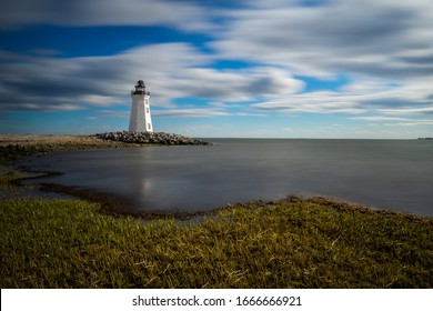 A Beautiful Day By The Lighthouse In Bridgeport, Connecticut, USA.