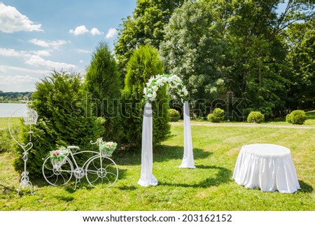 Beautiful Decorated Romantic place during outdoor wedding ceremony