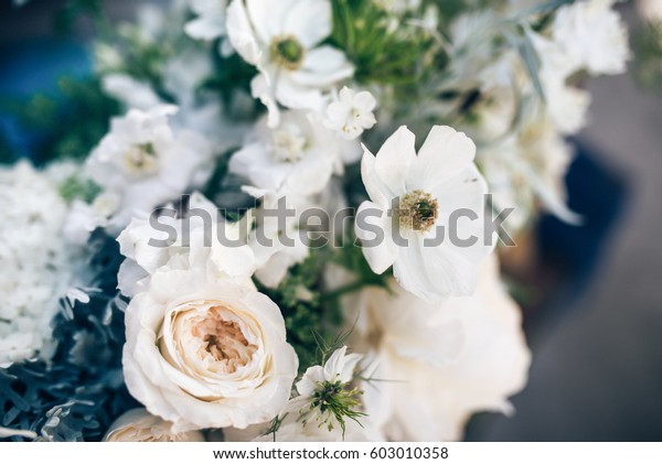 Beautiful Decoration Dinner White Flowers Glass Royalty Free