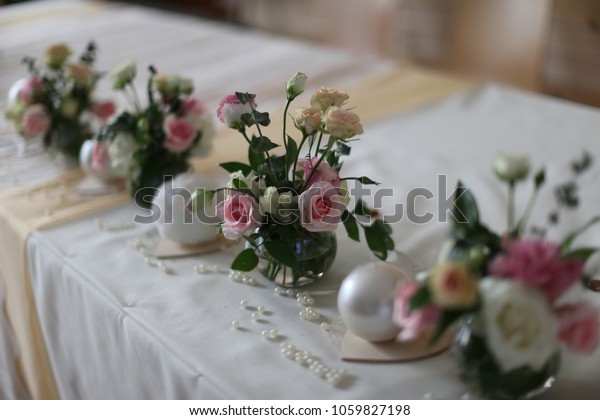 Beautiful Decoration Wedding Table Flowers Vases Stock Photo Edit