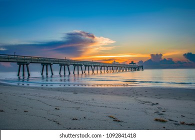 Beautiful Deerfield Pier sunrise in Fort Lauderdale Beach, Florida FL.