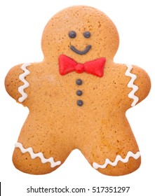 Beautiful And Delicious Christmas Ginger Gingerbread Man Isolated On White Background.