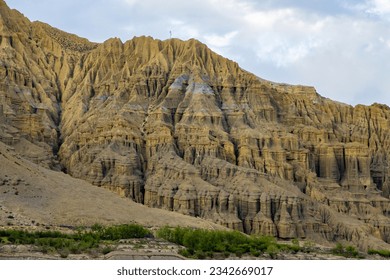 Beautiful Desert Canyon and Farmland Landscape of Ghami Village in Upper Mustang of Nepal