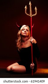 Beautiful Devil With Trident On Black