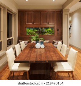 Beautiful Dining Room With Fish Tank In New Luxury Home