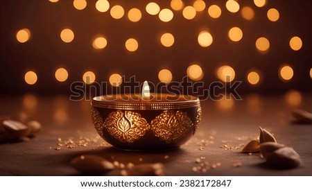 Beautiful diwali diya on table with bokeh background. new year celebration