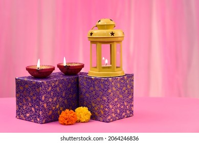 Beautiful diya lamps lit during diwali celebration, Diwali Festival - Shutterstock ID 2064246836