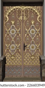 beautiful doors with ornaments and iron grates, the entrance to the Orthodox church