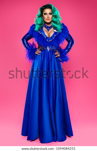 Beautiful Drag Queen On Pink Background Stock Photo Edit Now