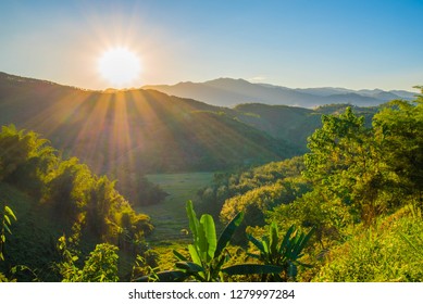 Beautiful dramatic sunset in the mountains.