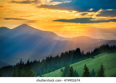 Beautiful Dramatic Sunset Mountains Landscape Sun Stock Photo (Edit Now ...