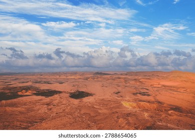 Beautiful dramatic sunset over the desert. Nature landscape. Makhtesh Ramon Crater, Israel