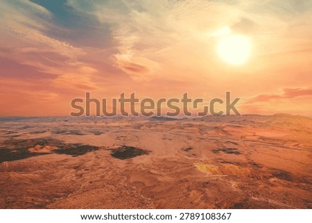 Beautiful dramatic sunset over the desert. Nature landscape. Makhtesh Ramon Crater, Israel
