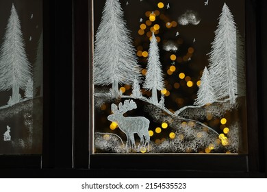 Beautiful drawing made and artificial snow window  Christmas decor