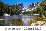 Beautiful Dream Lake with Hallett Peak in the background, Rocky Mountain National Park, Colorado.