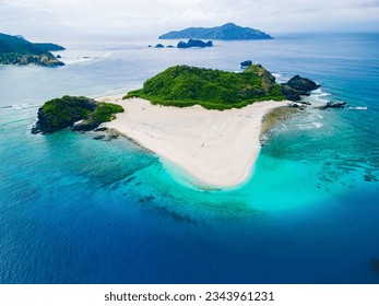 Beautiful Drone photography Blue Sea and White Beach, GAHI Island, ZAMAMI Island, KERAMA Islands