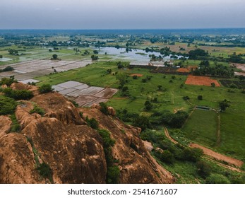 beautiful drone shot aerial view top angle panoramic photograph mountain landscape hill rock valley cloudy tourism india tamilnadu plantation agriculture fertile cultivation sky background wallpaper  - Powered by Shutterstock