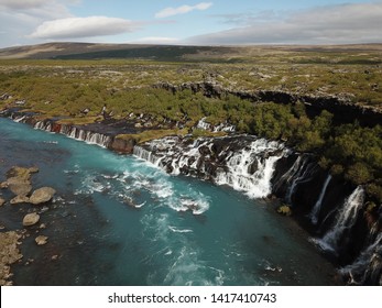 beautiful drone shot of a waterfall in Iceland