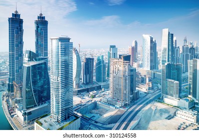 Beautiful Dubai city, bird eye view on majestic cityscape with modern new buildings, daytime panoramic scene, United Arab Emirates - Shutterstock ID 310124558