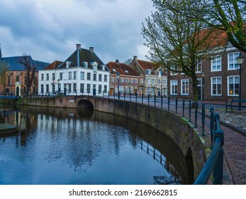 Beautiful Dutch houses on canal side in Amersfoort, Netherlands