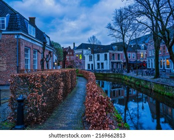 Beautiful Dutch street on canal side in Amersfoort, Netherlands