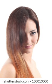 Beautiful Dyed Hair Of A Woman On A White Isolated Background