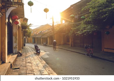 Beautiful early morning at street in Hoi an ancient town
