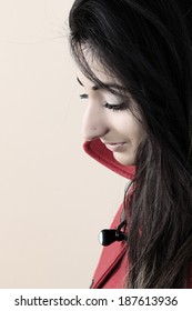 Beautiful East Indian Teenage Girl Wearing A Red Coat