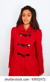 Beautiful East Indian Teenage Girl Wearing A Red Coat