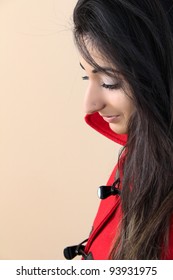 Beautiful East Indian Teenage Girl Wearing A Red Coat