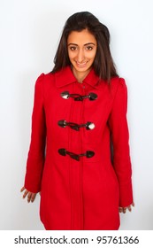 Beautiful East Indian Teenage Girl Wearing A Red Coat