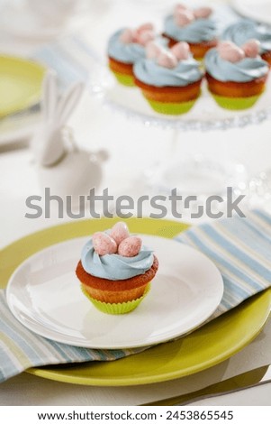 Similar – Image, Stock Photo Table setting for Easter dinner with mimosa