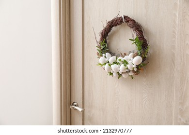 Beautiful Easter Wreath Hanging On Door