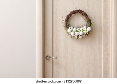 Beautiful Easter Wreath Hanging On Door