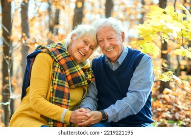 A Beautiful Elderly couple embracing in autumn park - Powered by Shutterstock