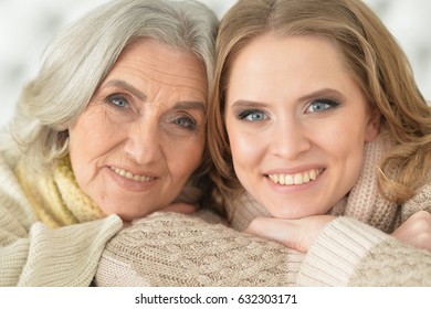 Beautiful Elderly Mother With An Adult Daughter