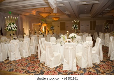 Beautiful Elegant Ballroom Decorated For A Wedding Reception