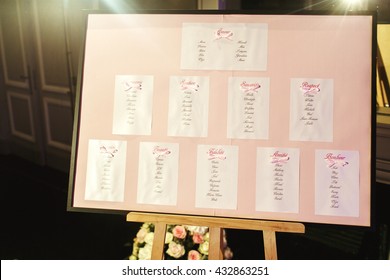 Beautiful elegant stylish wedding guest table list on board