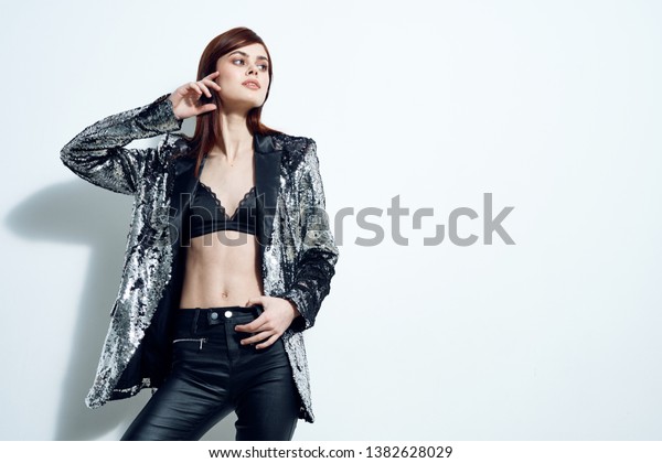 Beautiful Elegant Woman Fashion Clothes Silver Stock Photo Edit